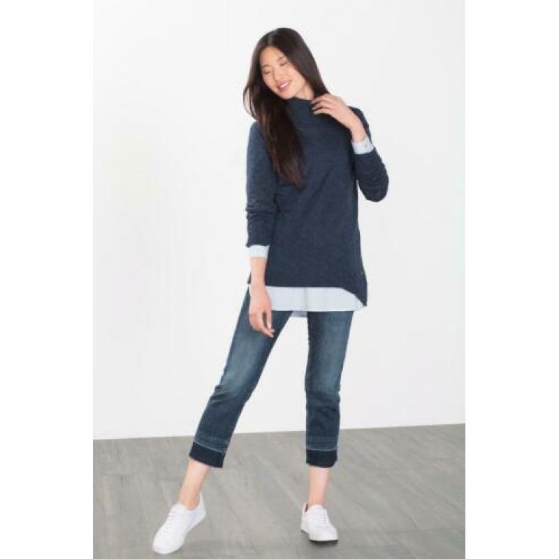 Esprit navy wollen asymmetrische trui coltrui schuine zoom S