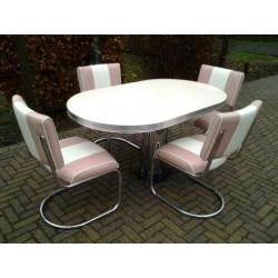 Bel Air diner tafel + 4 slede stoelen sixties fifties retro