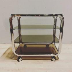 Jaren 70 80 vintage trolley chroom en rookglas