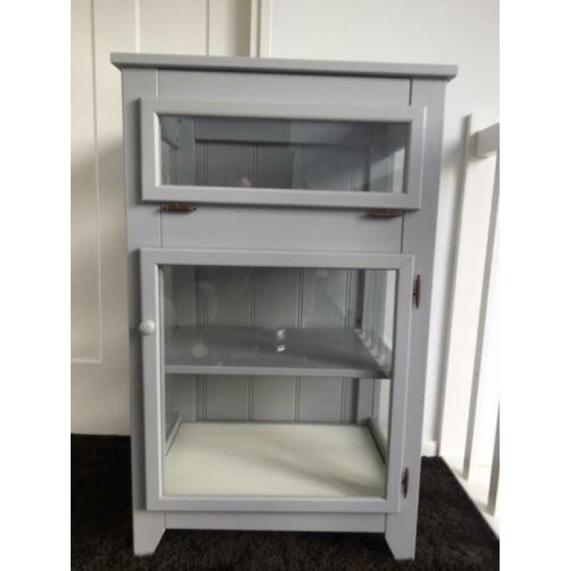 ==Bijna Nieuw== Kast vitrine kast hout glas grijs roomwit