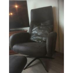 Relaxstoel stoel relax fauteuil + voetenbank antraciet grijs