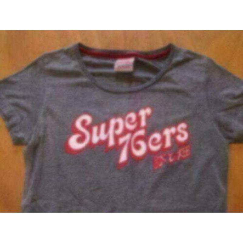 3 X Super Dry t-shirt/top maat 36/38 grijs/groen zgan