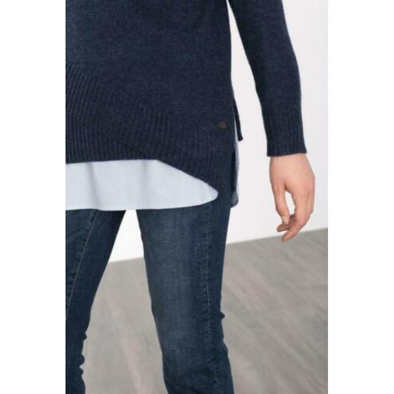 Esprit navy wollen asymmetrische trui coltrui schuine zoom S
