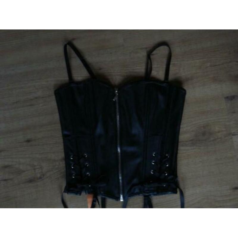 Sexy zwart latex/lak korset, gothic/fetish stijl, maat S