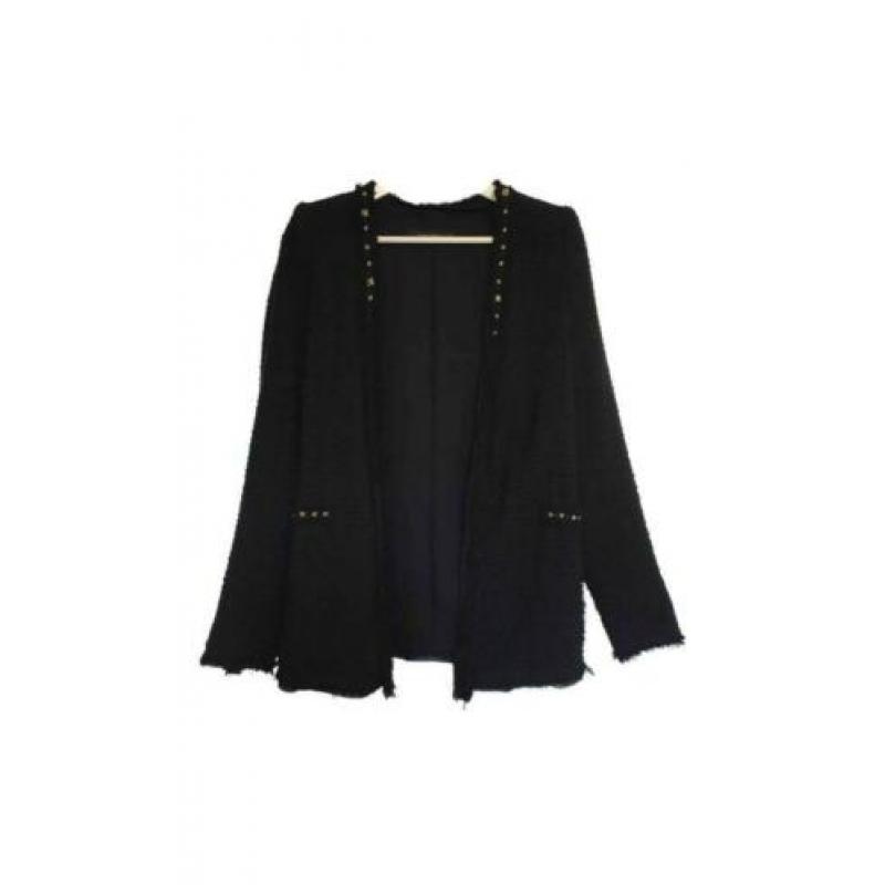 Zara Black Studded Tweed Blazer M