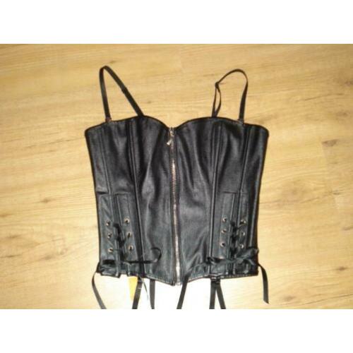 Sexy zwart latex/lak korset, gothic/fetish stijl, maat S