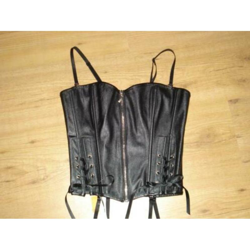 Sexy zwart latex/lak korset, gothic/fetish stijl, maat S