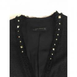 Zara Black Studded Tweed Blazer M