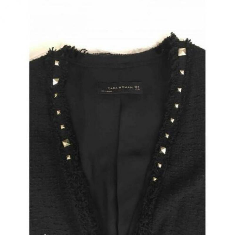 Zara Black Studded Tweed Blazer M