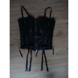 Sexy zwart latex/lak korset, gothic/fetish stijl, maat S