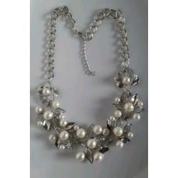 Zilverkleurige ketting "parels" strass