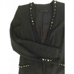 Zara Black Studded Tweed Blazer M