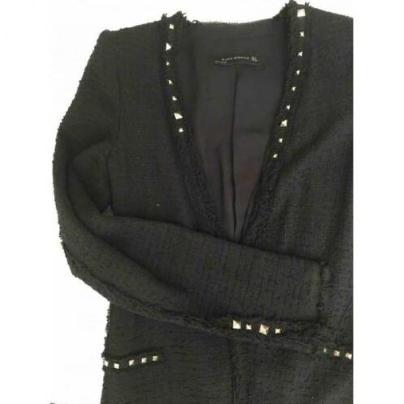 Zara Black Studded Tweed Blazer M