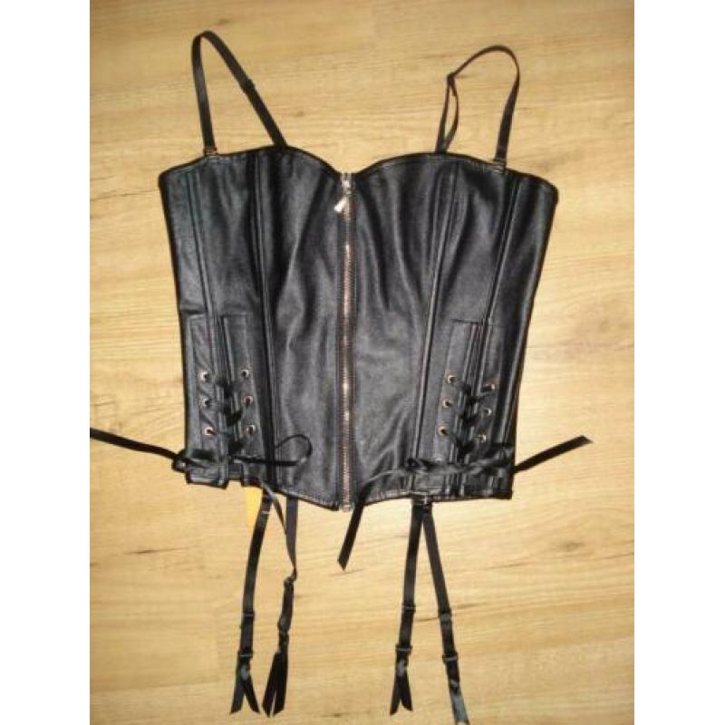 Sexy zwart latex/lak korset, gothic/fetish stijl, maat S