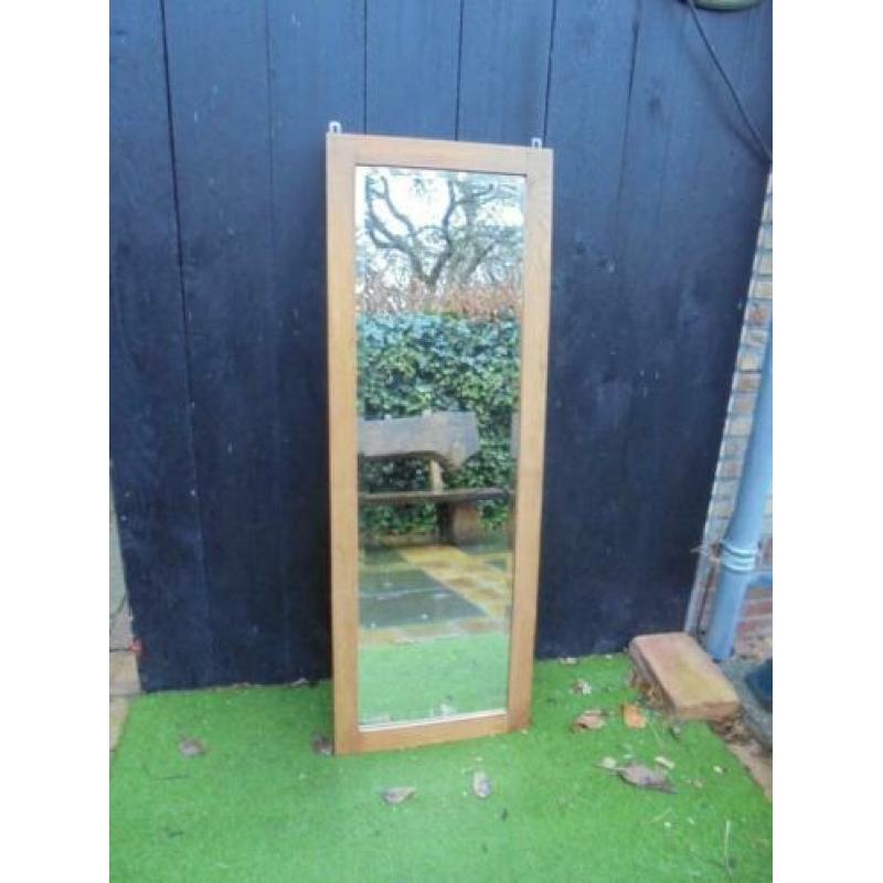 Zware Art Deco hal spiegel,houten lijst,facet geslepen glas