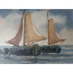 olieverfschilderij J. Kelderman. zeilschepen vissersboten