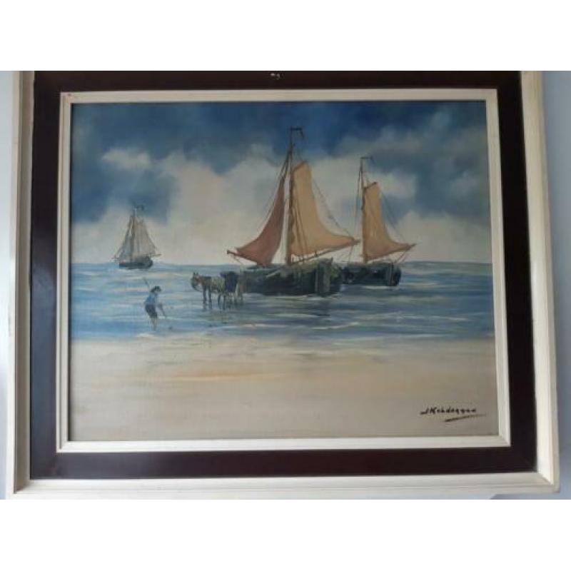 olieverfschilderij J. Kelderman. zeilschepen vissersboten