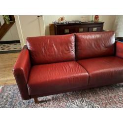 3 persoons bank van leer, rood