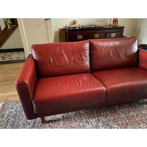 3 persoons bank van leer, rood