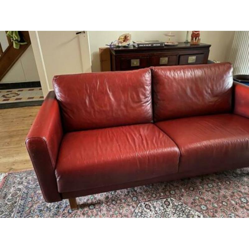 3 persoons bank van leer, rood