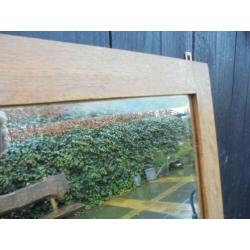Zware Art Deco hal spiegel,houten lijst,facet geslepen glas