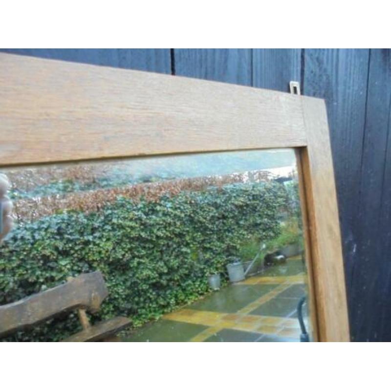 Zware Art Deco hal spiegel,houten lijst,facet geslepen glas