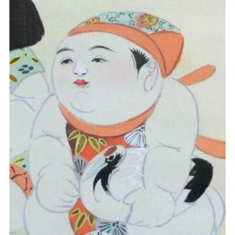 2 Japanse Kinderen in traditionele kleding & Sakura bloesem.