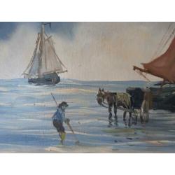 olieverfschilderij J. Kelderman. zeilschepen vissersboten