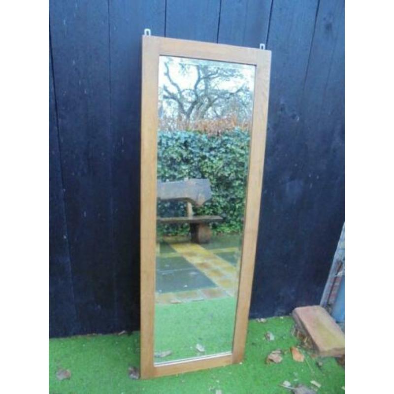 Zware Art Deco hal spiegel,houten lijst,facet geslepen glas