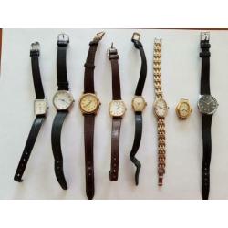 8 oude dameshorloges niet lopend zowel mechanisch als quartz