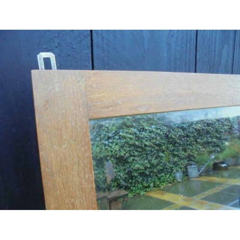 Zware Art Deco hal spiegel,houten lijst,facet geslepen glas
