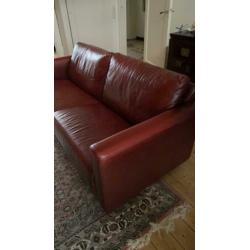 3 persoons bank van leer, rood