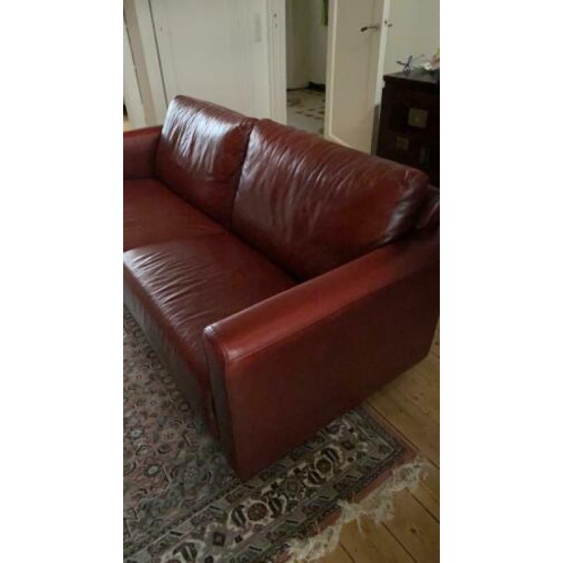 3 persoons bank van leer, rood