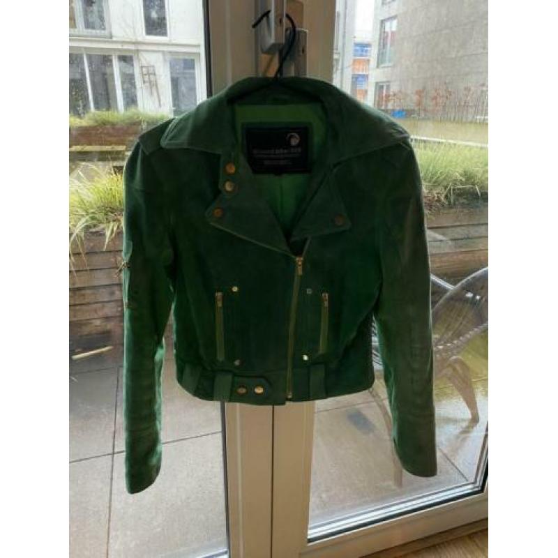 Groen leren suède biker Jack van Goosecraft