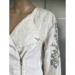 D508 DIDI maat M=38/40 linnen jasje biker jack blazer wit