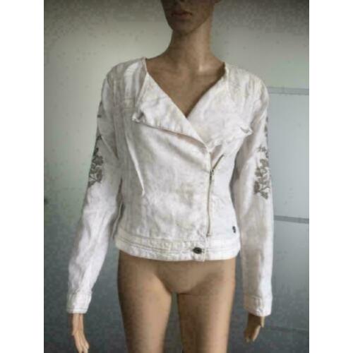 D508 DIDI maat M=38/40 linnen jasje biker jack blazer wit