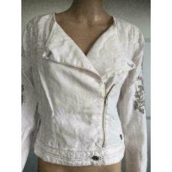 D508 DIDI maat M=38/40 linnen jasje biker jack blazer wit