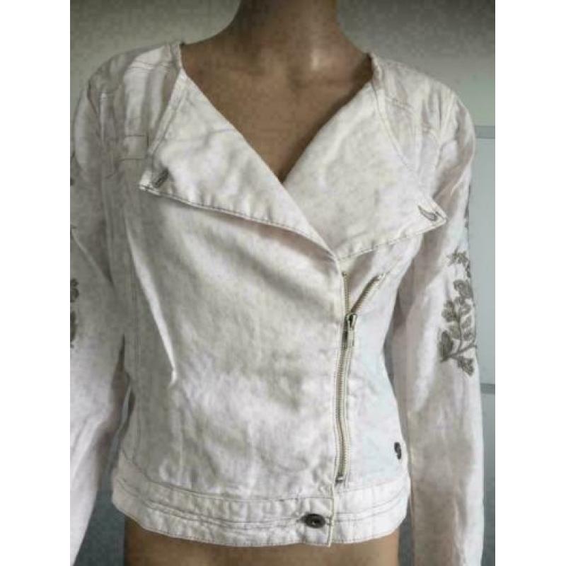 D508 DIDI maat M=38/40 linnen jasje biker jack blazer wit