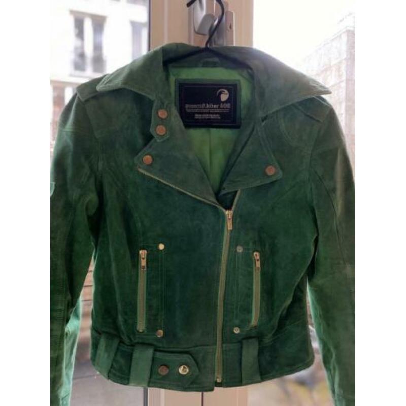 Groen leren suède biker Jack van Goosecraft