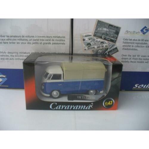VW Volkswagen T1 Bus Pick Up met Huif Blauw Cararama 1/43