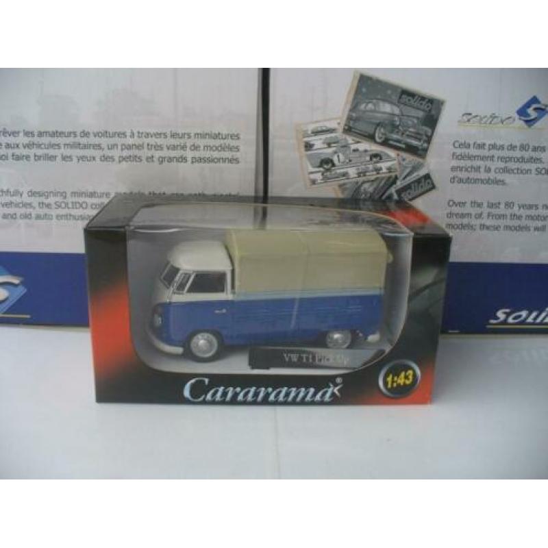 VW Volkswagen T1 Bus Pick Up met Huif Blauw Cararama 1/43