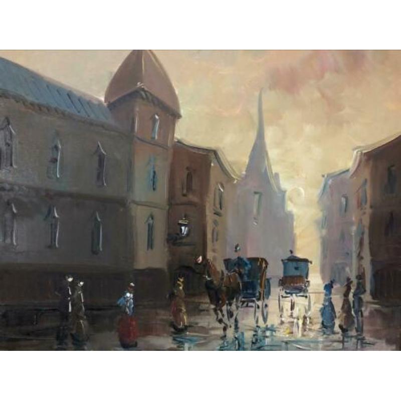 Oud olieverfschilderij impressie stad Lucas? Prachtige Lijst