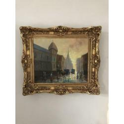 Oud olieverfschilderij impressie stad Lucas? Prachtige Lijst
