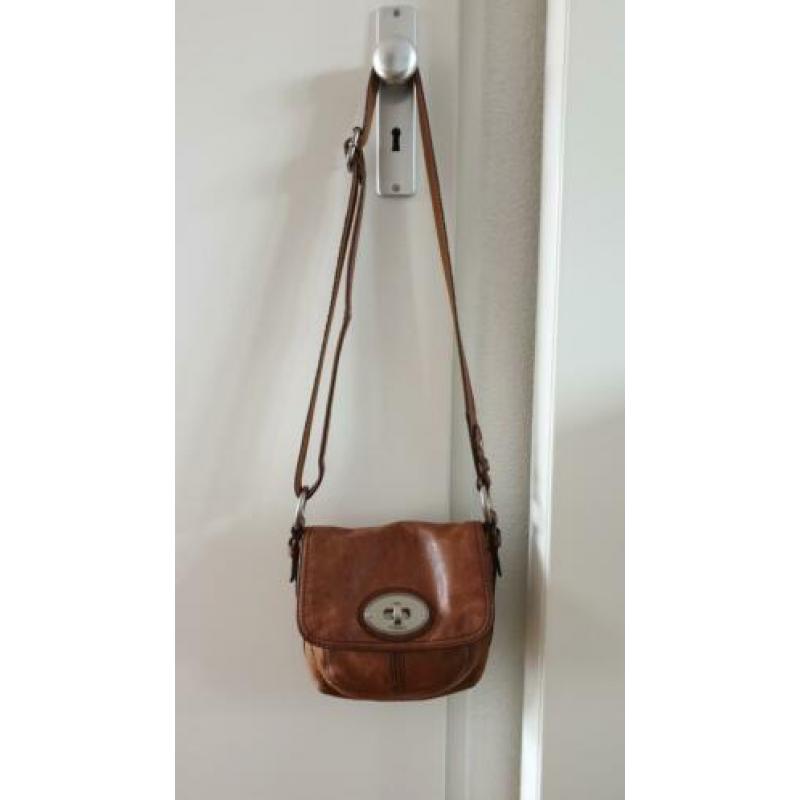 Mooie lederen Fossil handtas, camel kleur, in nieuwstaat