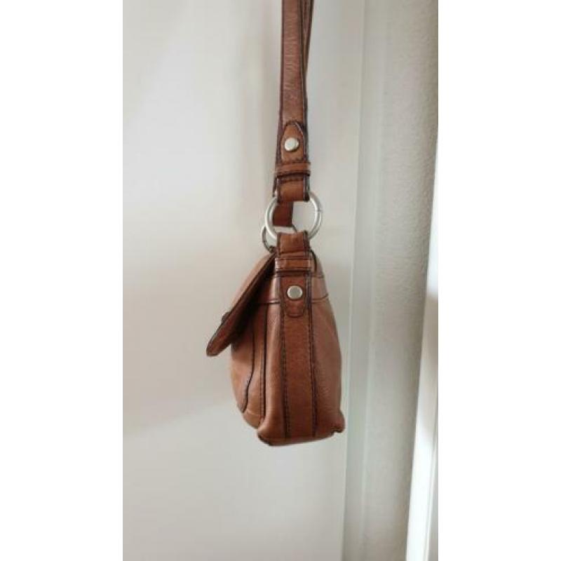 Mooie lederen Fossil handtas, camel kleur, in nieuwstaat