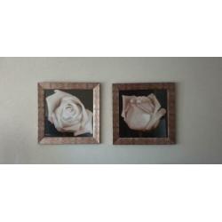 2 x schitterende rozen schilderijen 34,5 cm x 34.5 cm.
