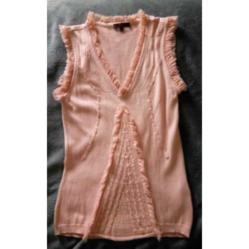 Mooie KENZO zijde - cashmere roze designer top valt als S 36