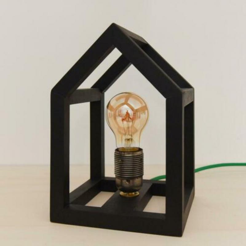 Houten tafellamp huis frame