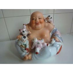 ??happy boeddha met baby's schattig beeldje porselein