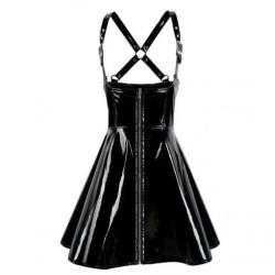 Zwarte kunstleren jurk leren wetlook latex bodycon sexy